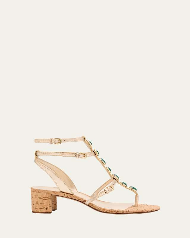 Jade Metallic Leather Cork Sandals